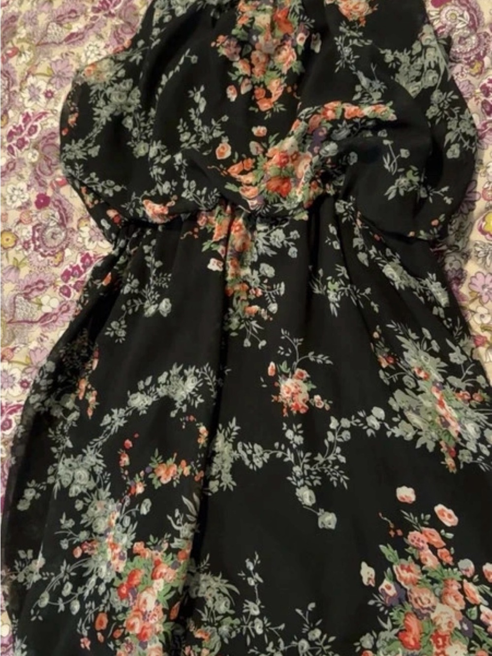 Poetry Black Maxi Dress with Orange and Green Floral Print